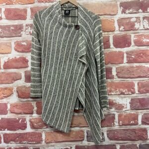 Bobeau Sweater Women's Small Gray Striped Wrap High Neck Single Button Cardigan